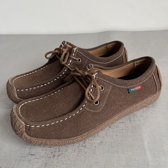 Womens Brown Suede Lace-Up Moccasin Comfort Shoes Loafers 40 / US 8.5 - Picture 1 of 13